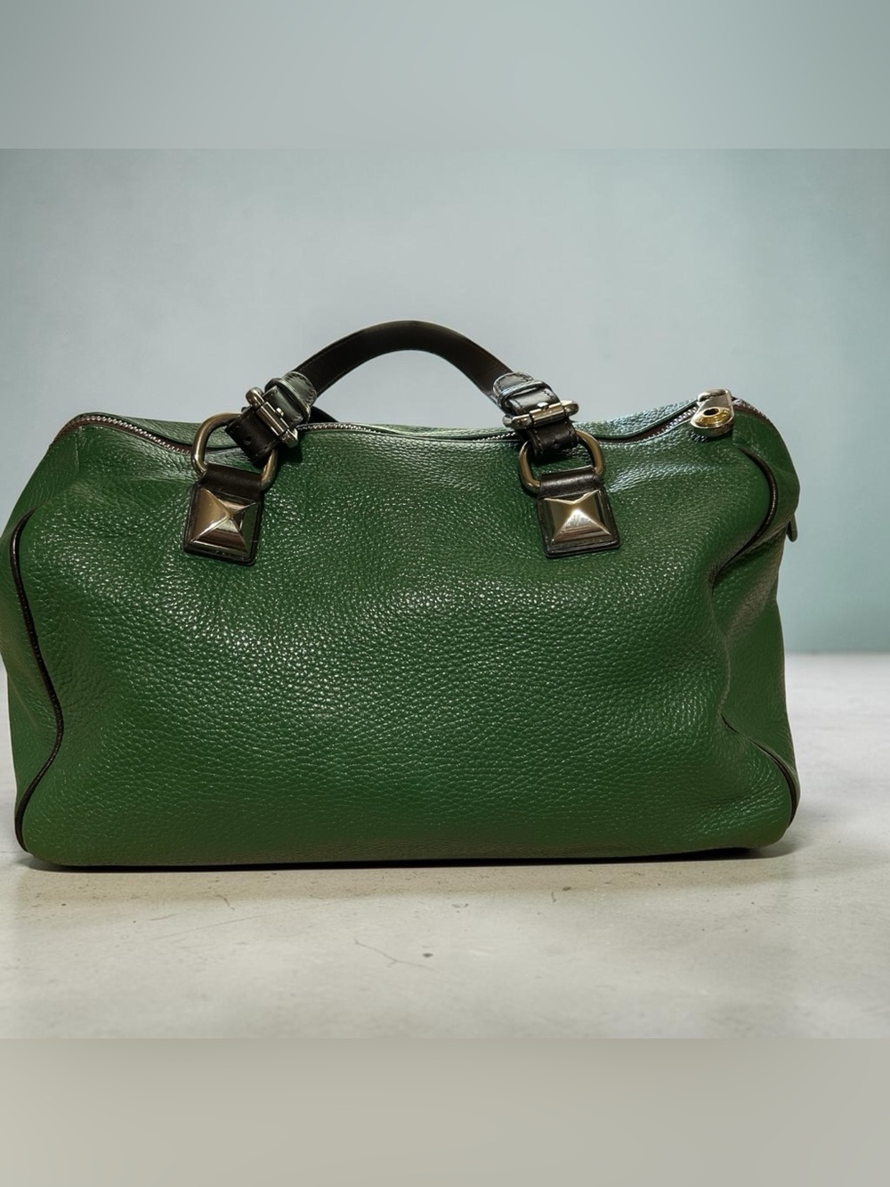 Pulicati Italian Vintage Pebbled Leather Satchel in Grass Green Excellent